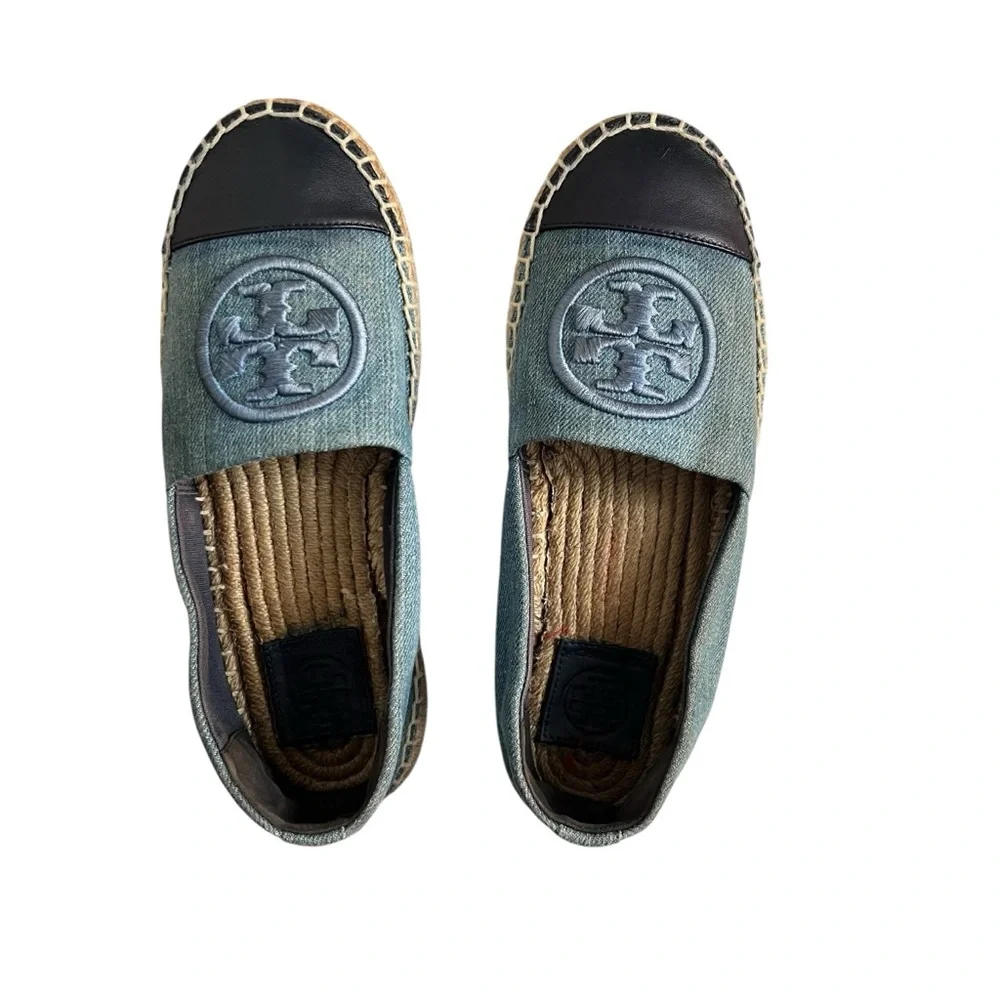TORY BURCH Benton Denim Cap Toe Espadrille Blue Platform Women’s Size 6 - Picture 5 of 16